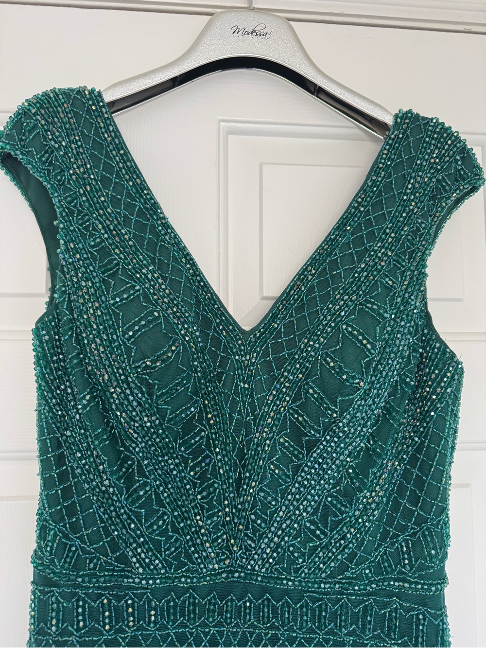 Emerald Green Beaded Maxi Dress with Sheer shawl